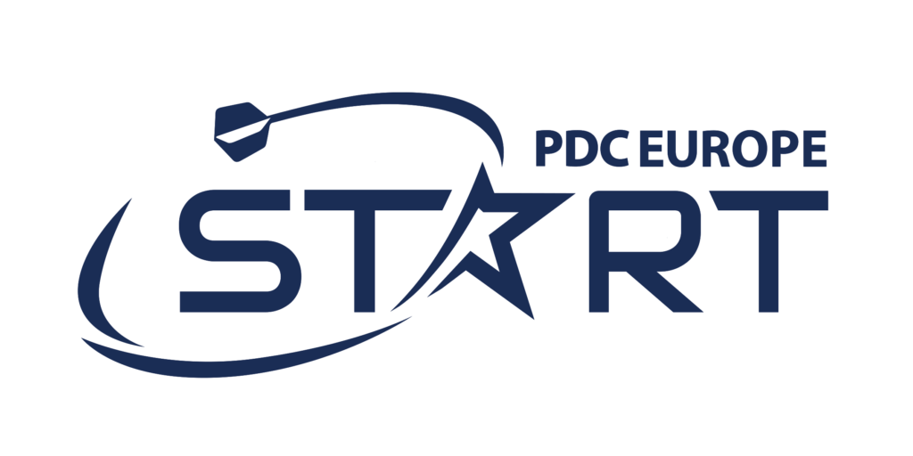 Dunkelblaues Logo mit START Schriftzug und Pfeil, sachlich und modern